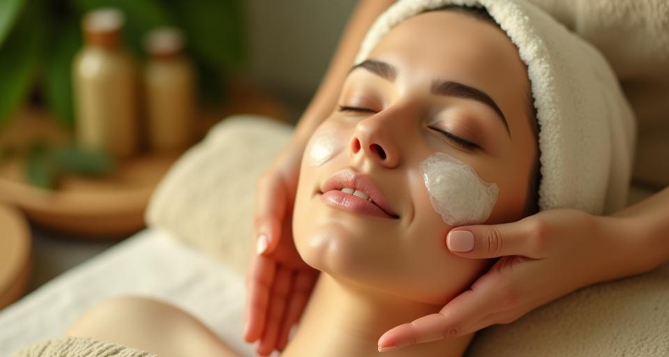 Woman enjoying natural beauty treatment with herbal products